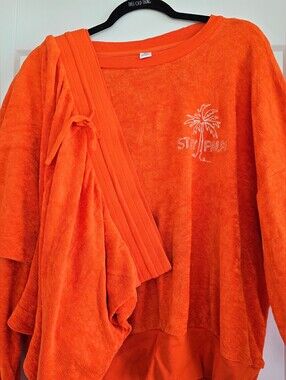 OLD NAVY Plus Size Stay Palm Orange Tropical Terry Sweatshirt & Short Set 3x